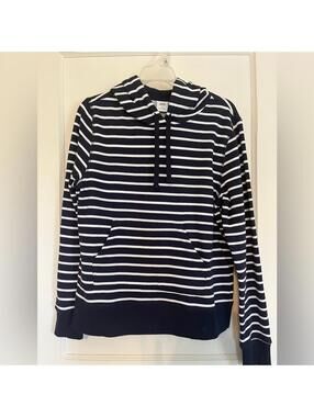 Amazon Essentials Navy White Striped Hoodie Casual Pullover Sweatshirt
